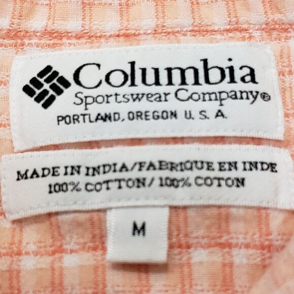 🔺️Columbia Peach Plaid Button Front Short Sleeve Shirt Medium - Picture 11 of 12
